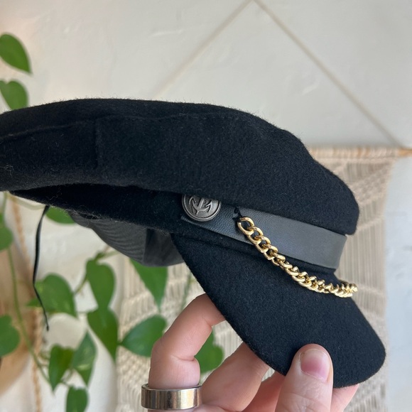 🖤 Vintage Black Wool Fisherman Cap - Boho, Nautical Hat Chain & Anchor 🖤 - Picture 7 of 8